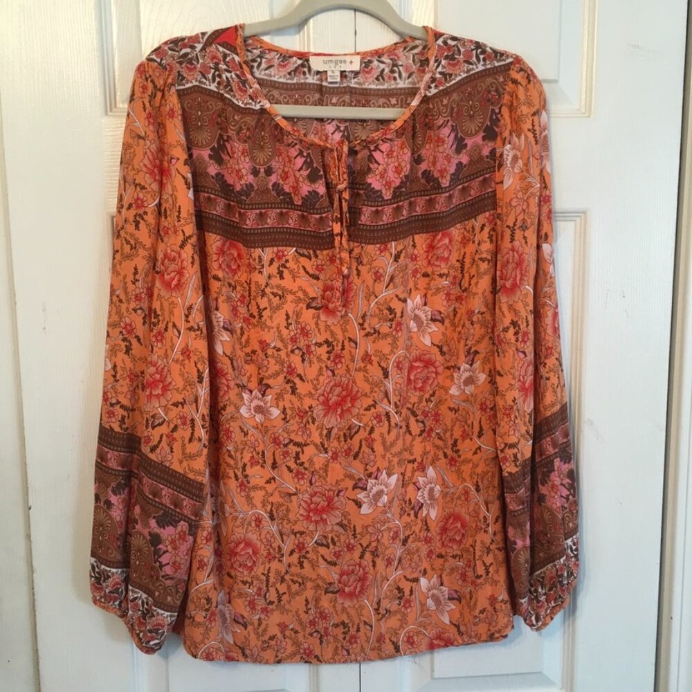 Umgee Bohemian Style Long Sleeve Blouse W/ Floral Print